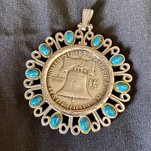 1963 Liberty Silver Half Dollar set in coin frame pendant